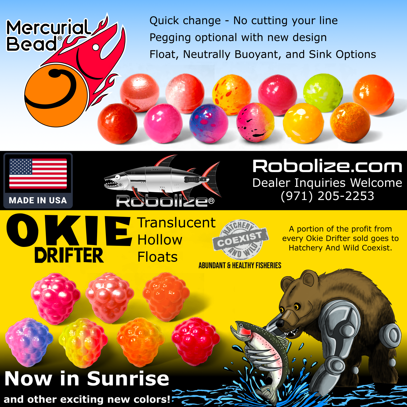 All new colors of Okie Drifters and Mercurial Beads available now at Robolize.com!